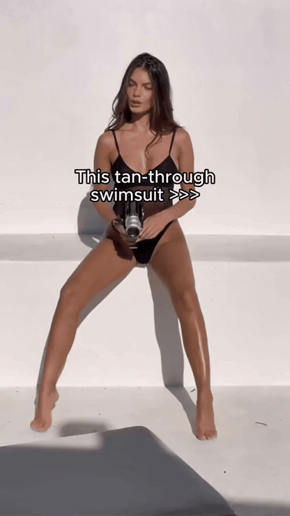 Tan Through One-Piece Swimsuit